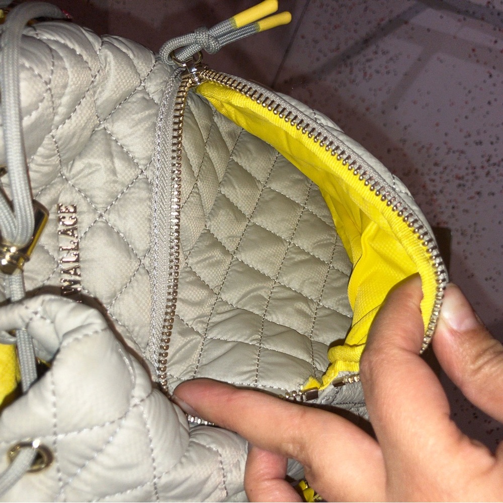 MZWALLACE Quilted Beige/gray Crossbody Bag with Yellow Accents - Picture 3 of 11
